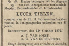 Venloosch weekblad 02-11-1872 AJ van Soest. Overlijden Lucia Tielen