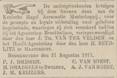 Venloosch weekblad 23-08-1873 C van Soest AJ van Soest. Dankbetuiging